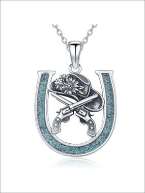 Horseshoe Necklace Turquoise Pendant Equestrian Jewelry Gift for Women